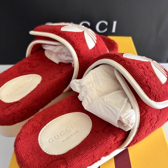 NWT GUCCI x Adidas woman - 7us red GG platform Slide sandals - Picture 2 of 10
